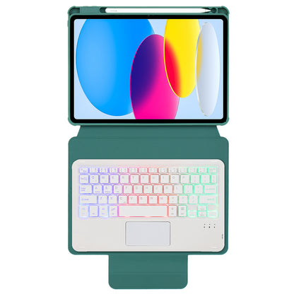 F10B-AS For iPad 10.9 (2022) PU Leather +Acrylic Tablet Case Stand Cover with Wireless Touchpad Backlit Keyboard