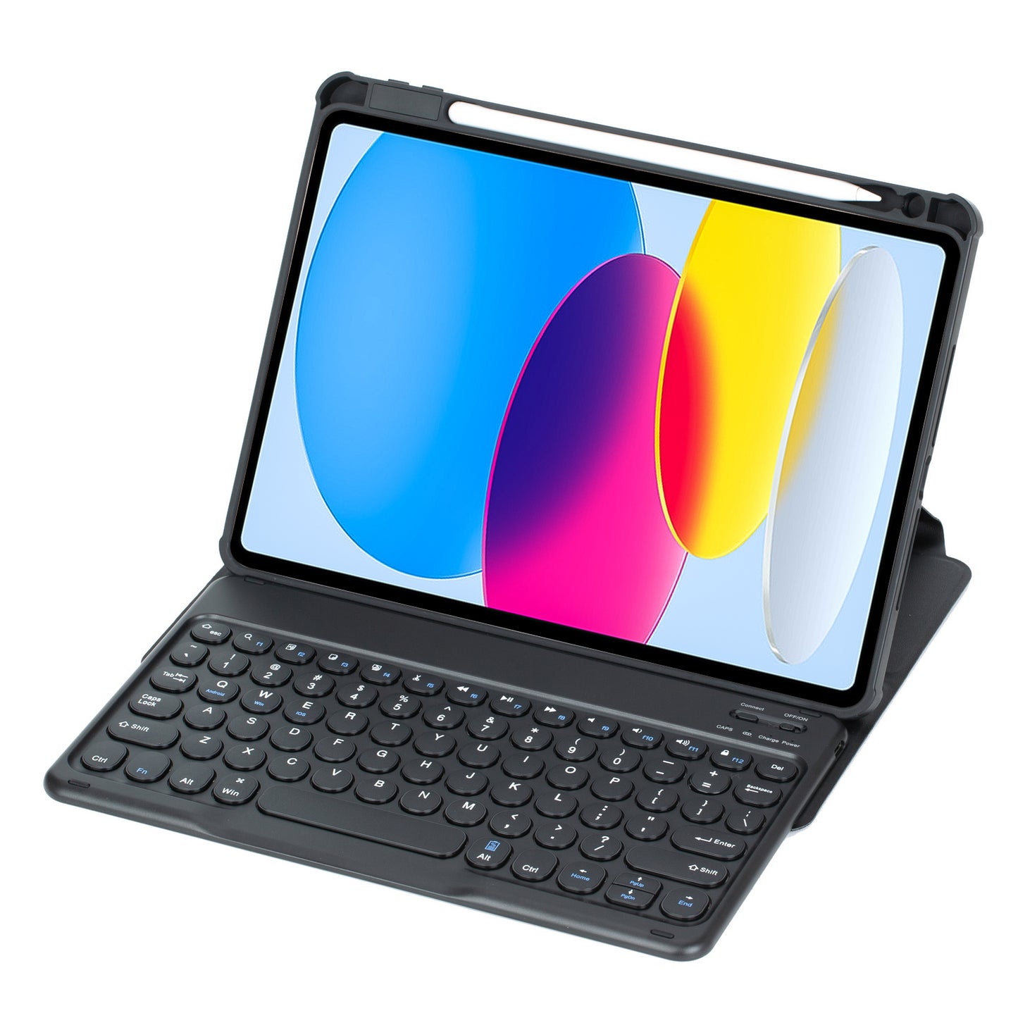 YL10 Round Cap Bluetooth Keyboard Case for iPad 10.9 (2022) Leather Tablet Cover with Rotating Stand, Pen Slot