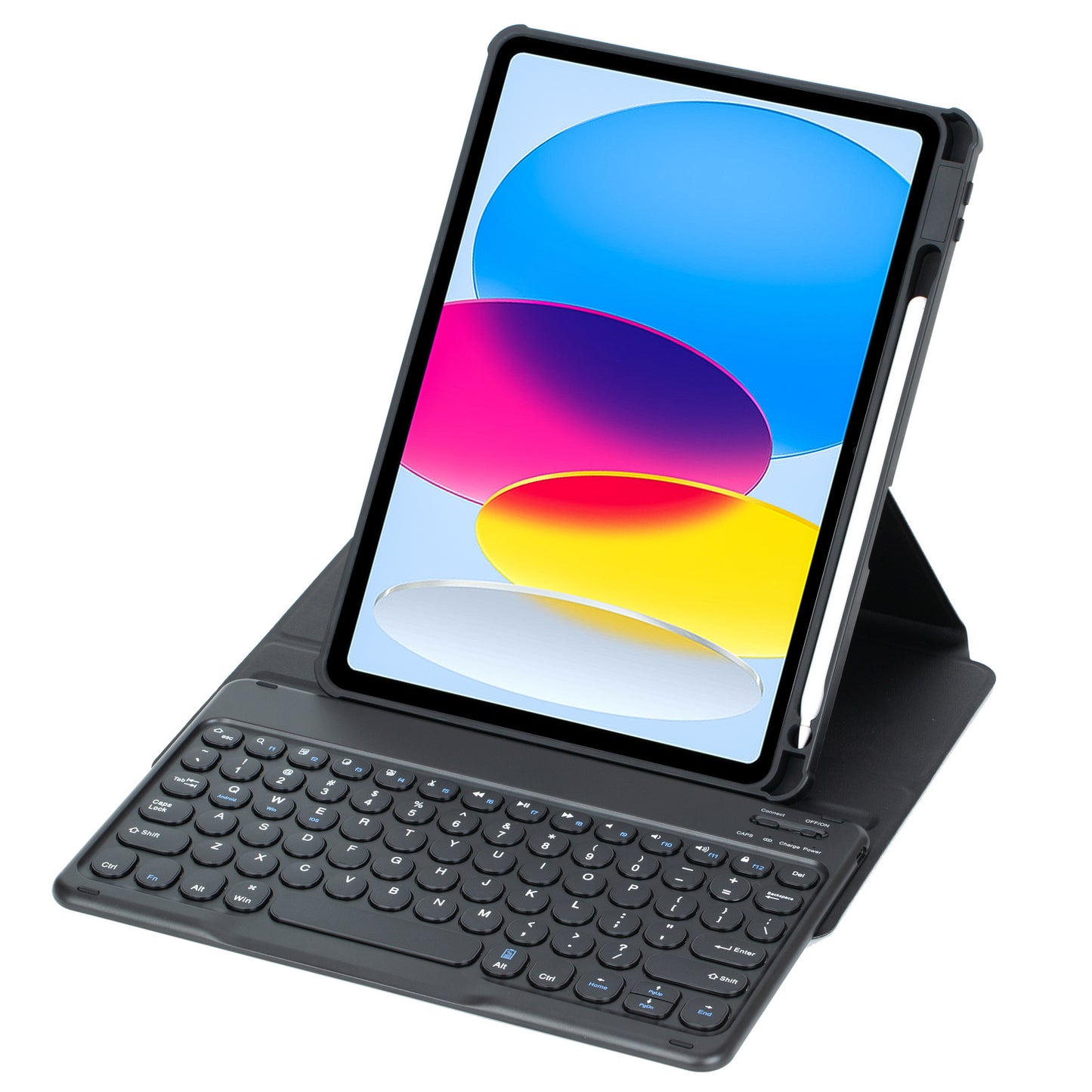 YL10 Round Cap Bluetooth Keyboard Case for iPad 10.9 (2022) Leather Tablet Cover with Rotating Stand, Pen Slot