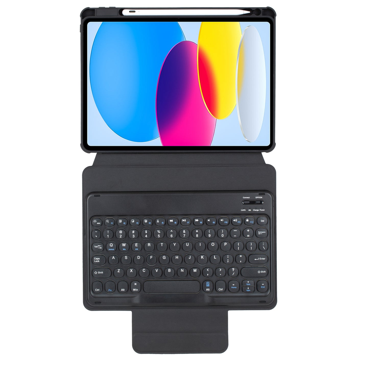 YL10 Round Cap Bluetooth Keyboard Case for iPad 10.9 (2022) Leather Tablet Cover with Rotating Stand, Pen Slot