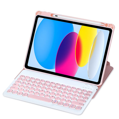 YL10 Round Cap Bluetooth Keyboard Case for iPad 10.9 (2022) Leather Tablet Cover with Rotating Stand, Pen Slot