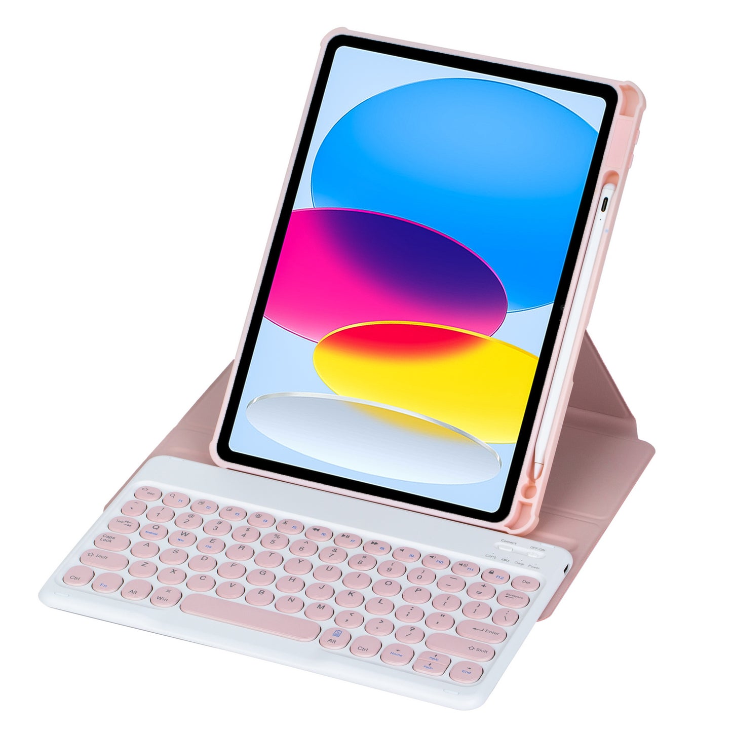 YL10 Round Cap Bluetooth Keyboard Case for iPad 10.9 (2022) Leather Tablet Cover with Rotating Stand, Pen Slot
