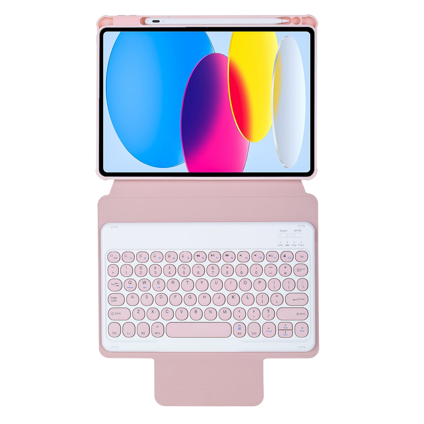 YL10 Round Cap Bluetooth Keyboard Case for iPad 10.9 (2022) Leather Tablet Cover with Rotating Stand, Pen Slot