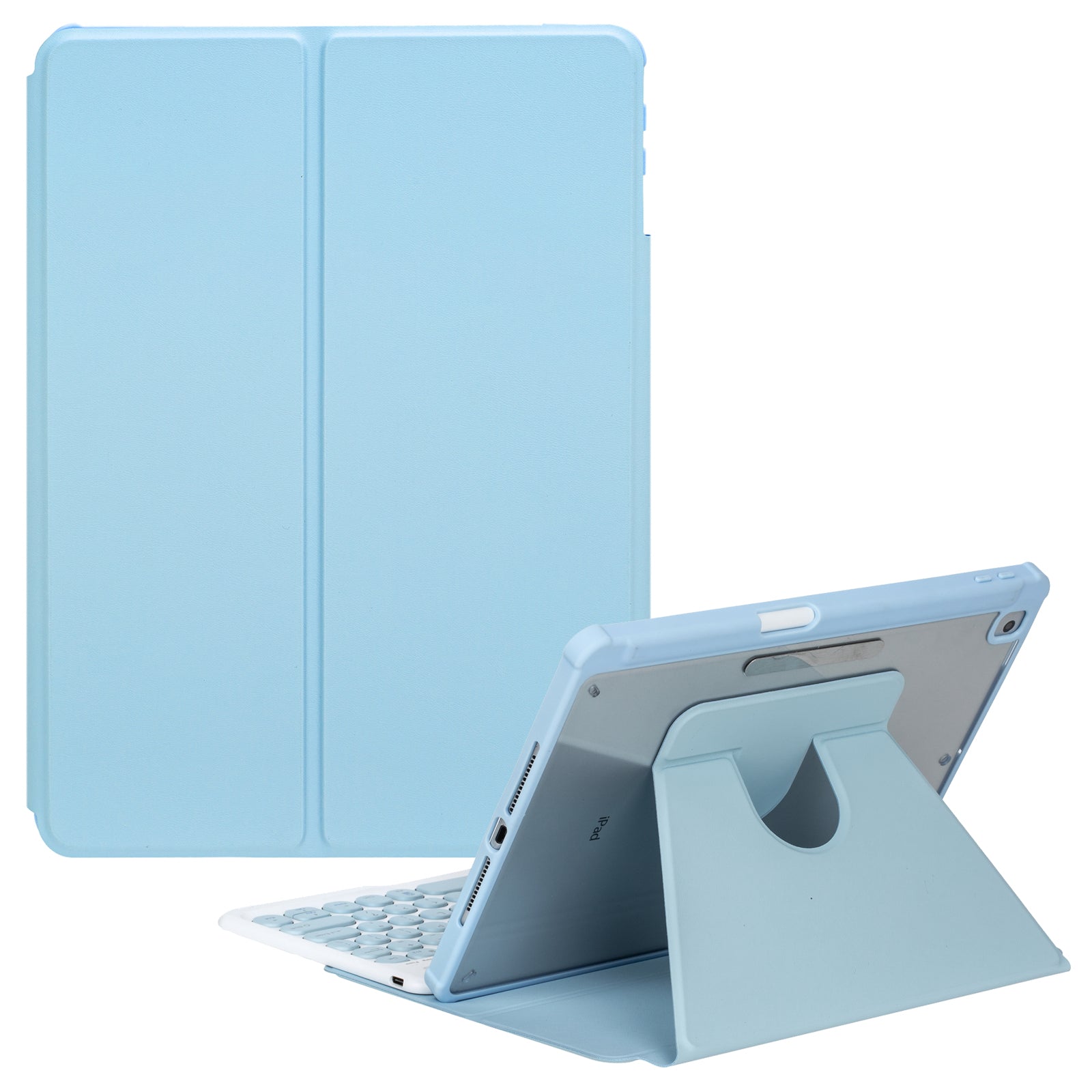 YL10 Round Cap Bluetooth Keyboard Case for iPad 10.9 (2022) Leather Tablet Cover with Rotating Stand, Pen Slot