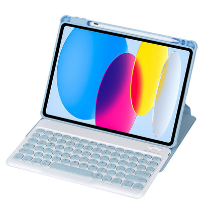 YL10 Round Cap Bluetooth Keyboard Case for iPad 10.9 (2022) Leather Tablet Cover with Rotating Stand, Pen Slot