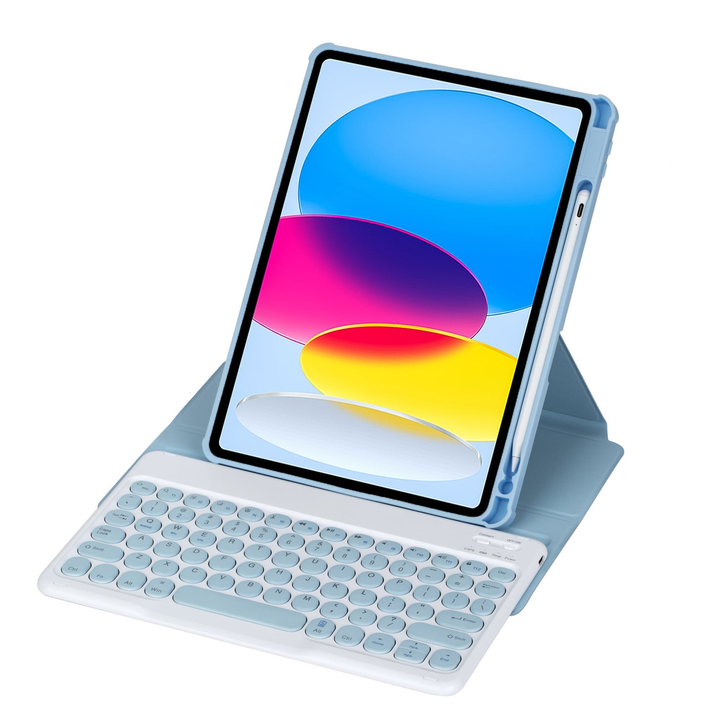 YL10 Round Cap Bluetooth Keyboard Case for iPad 10.9 (2022) Leather Tablet Cover with Rotating Stand, Pen Slot