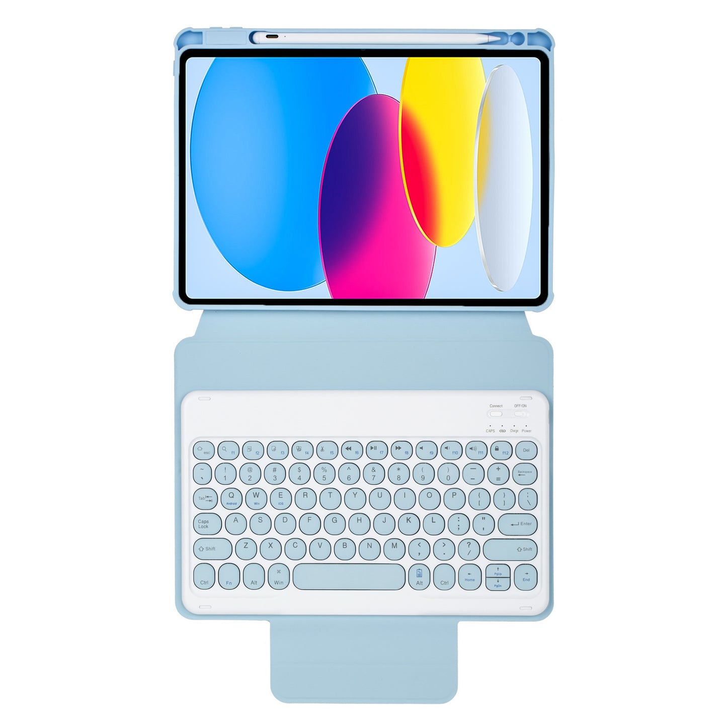 YL10 Round Cap Bluetooth Keyboard Case for iPad 10.9 (2022) Leather Tablet Cover with Rotating Stand, Pen Slot
