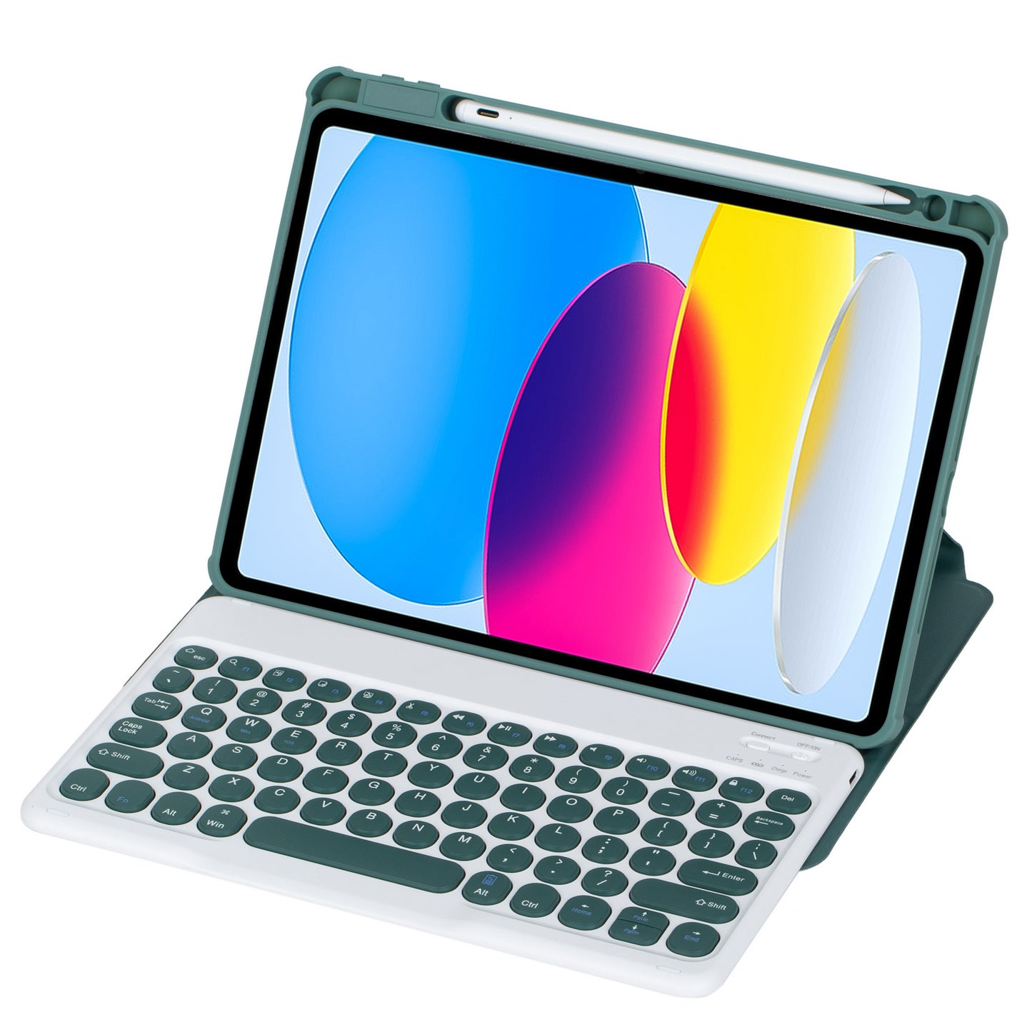 YL10 Round Cap Bluetooth Keyboard Case for iPad 10.9 (2022) Leather Tablet Cover with Rotating Stand, Pen Slot