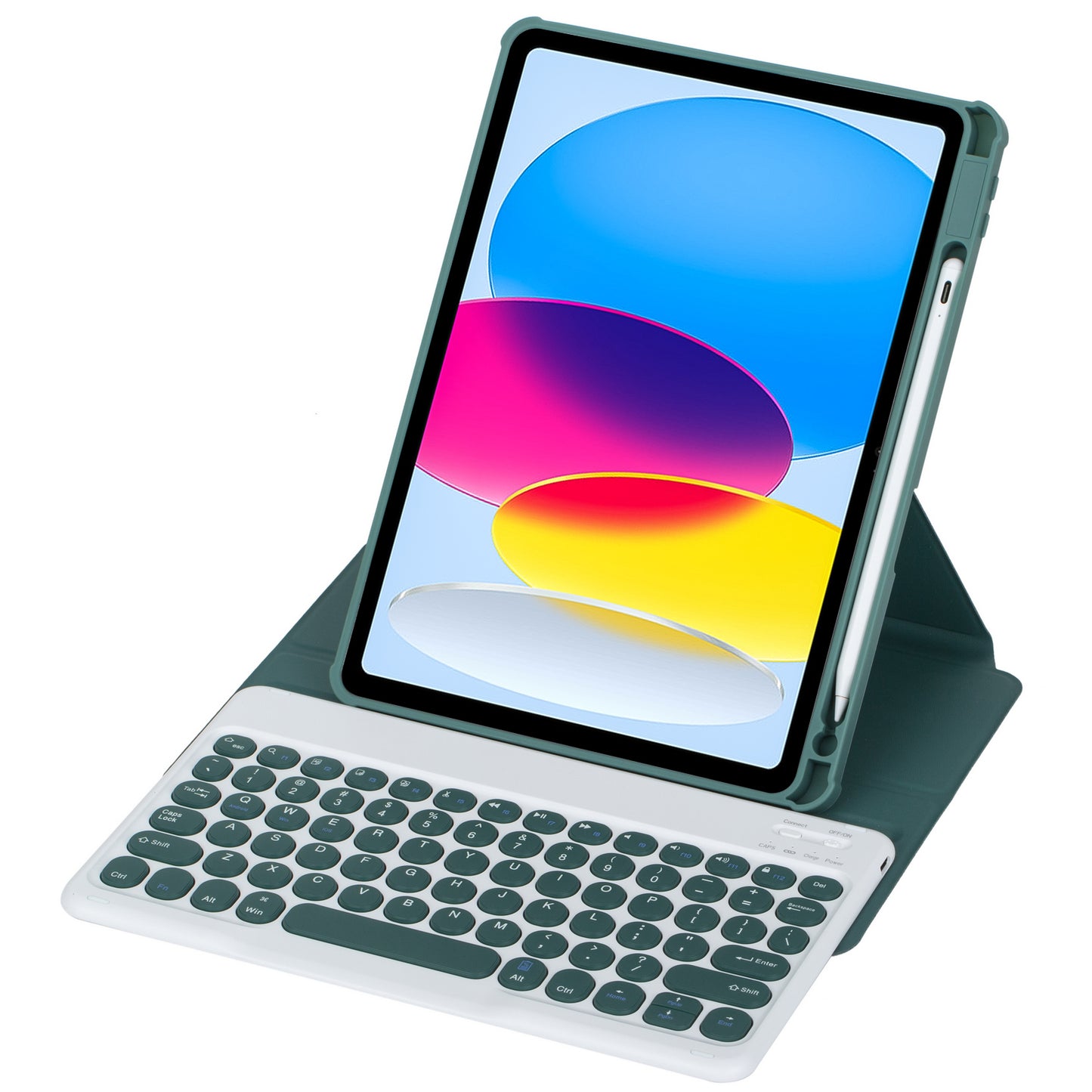 YL10 Round Cap Bluetooth Keyboard Case for iPad 10.9 (2022) Leather Tablet Cover with Rotating Stand, Pen Slot