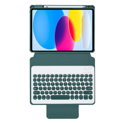YL10 Round Cap Bluetooth Keyboard Case for iPad 10.9 (2022) Leather Tablet Cover with Rotating Stand, Pen Slot