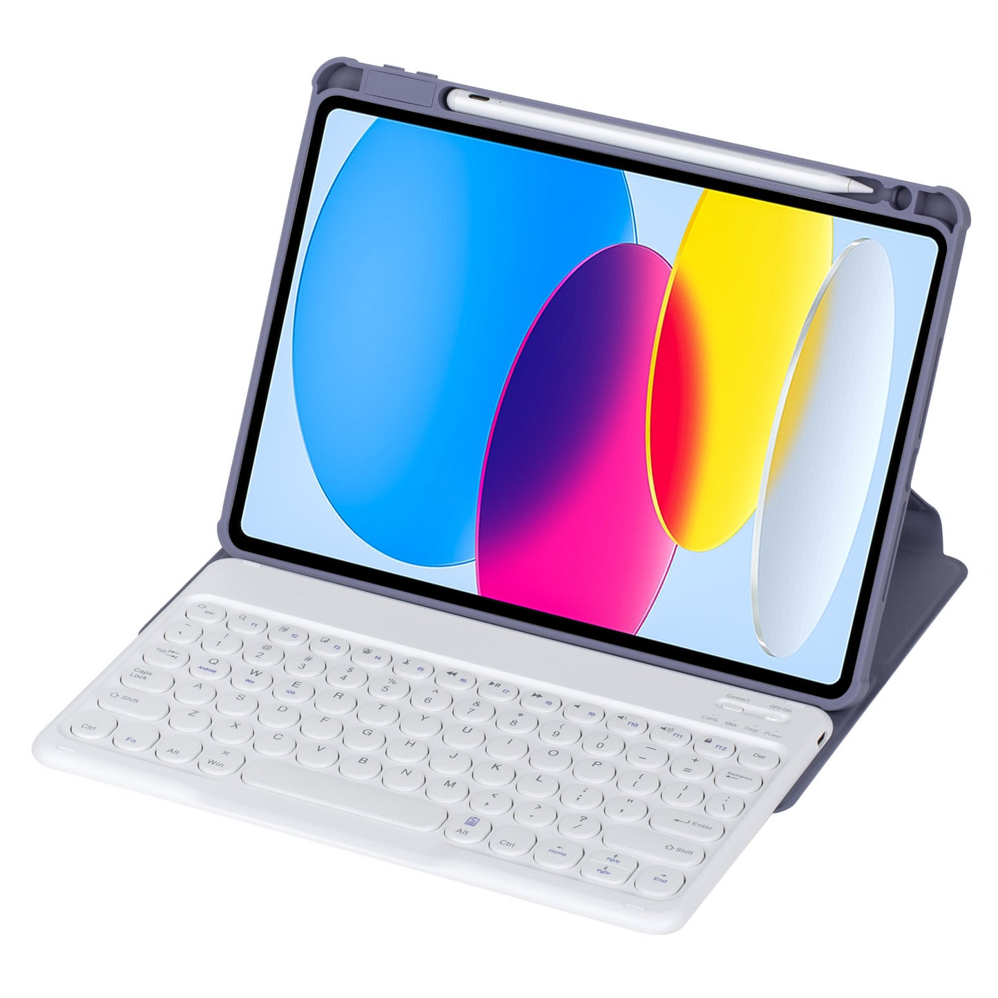 YL10 Round Cap Bluetooth Keyboard Case for iPad 10.9 (2022) Leather Tablet Cover with Rotating Stand, Pen Slot