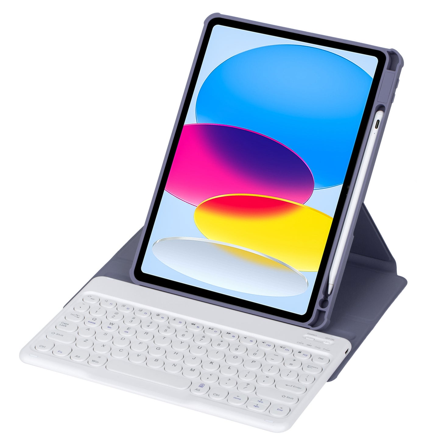 YL10 Round Cap Bluetooth Keyboard Case for iPad 10.9 (2022) Leather Tablet Cover with Rotating Stand, Pen Slot