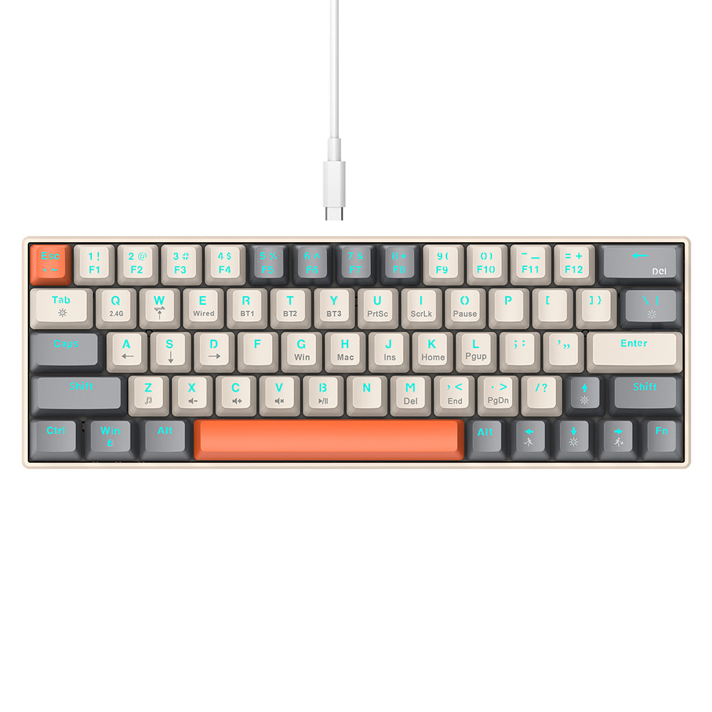 T-WOLF T30 Mechanical Keyboard Wired + Wireless + Bluetooth 3-Mode RGB Gaming Keyboard 63 Keys