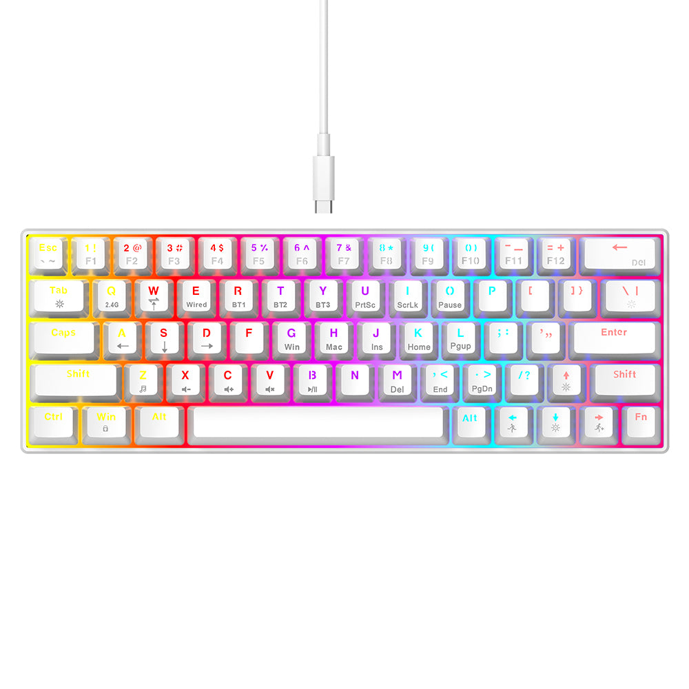 T-WOLF T30 Mechanical Keyboard Wired + Wireless + Bluetooth 3-Mode RGB Gaming Keyboard 63 Keys