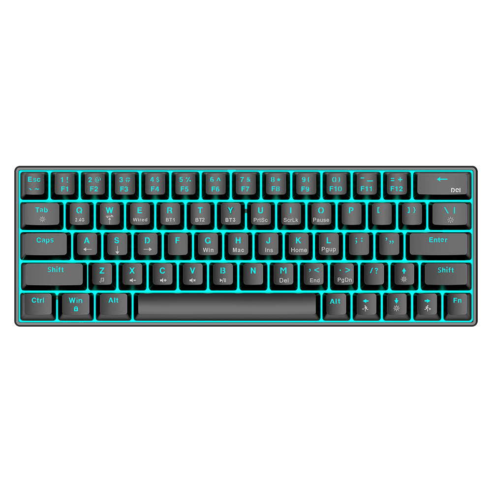 T-WOLF T30 Mechanical Keyboard Wired + Wireless + Bluetooth 3-Mode RGB Gaming Keyboard 63 Keys