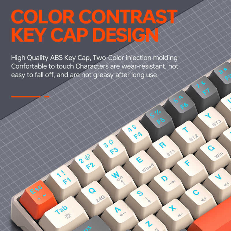 T-WOLF T30 Mechanical Keyboard Wired + Wireless + Bluetooth 3-Mode RGB Gaming Keyboard 63 Keys
