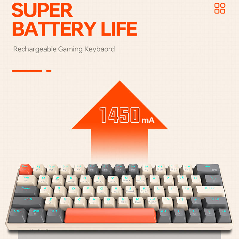 T-WOLF T30 Mechanical Keyboard Wired + Wireless + Bluetooth 3-Mode RGB Gaming Keyboard 63 Keys
