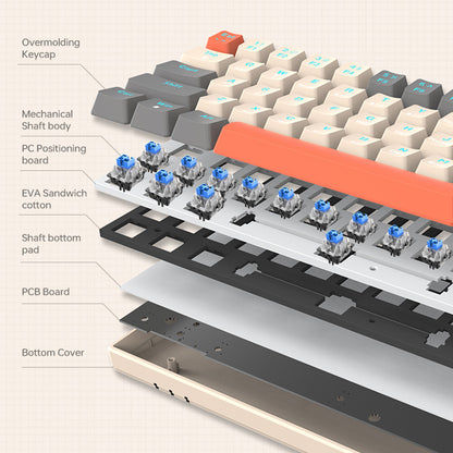 T-WOLF T30 Mechanical Keyboard Wired + Wireless + Bluetooth 3-Mode RGB Gaming Keyboard 63 Keys