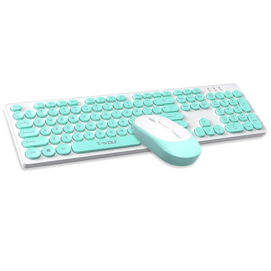 T-WOLF TF770 Wireless Keyboard and Mouse Combo 104 Key Low-Noise Keyboard with Cute Keycaps