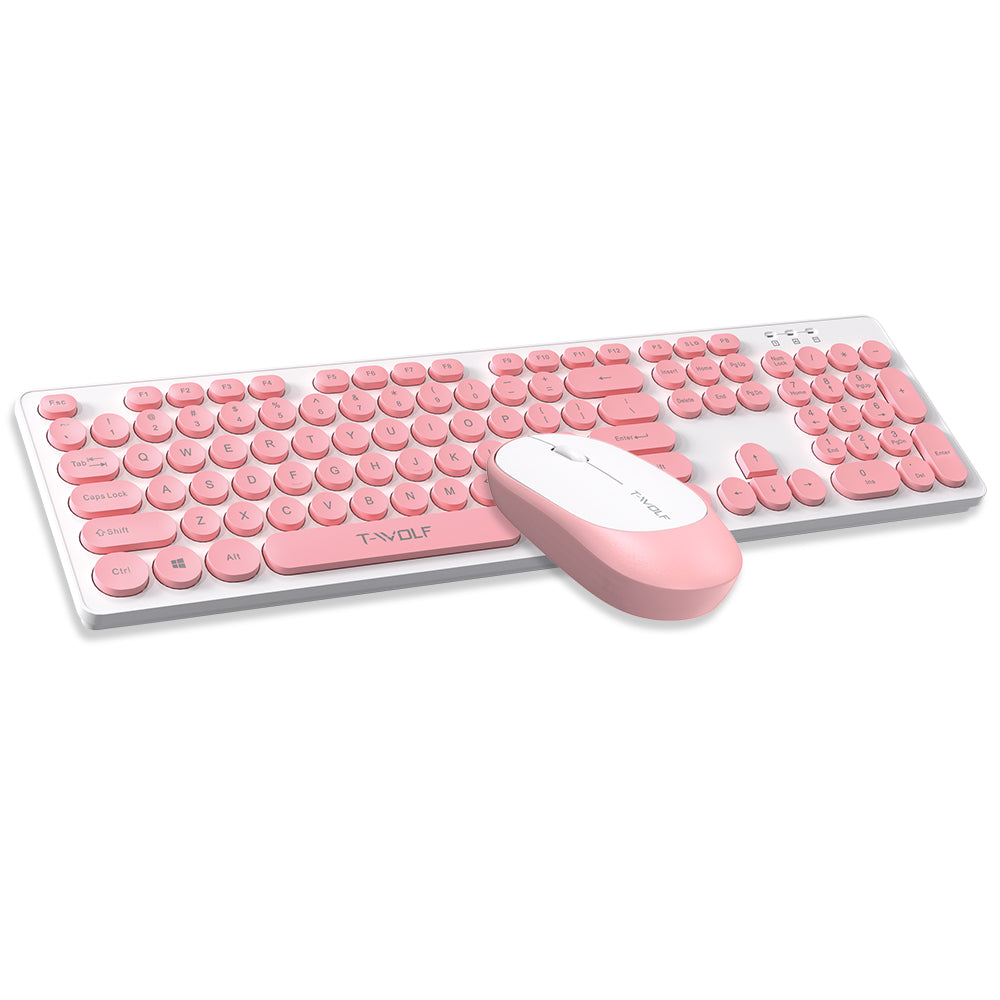 T-WOLF TF770 Wireless Keyboard and Mouse Combo 104 Key Low-Noise Keyboard with Cute Keycaps