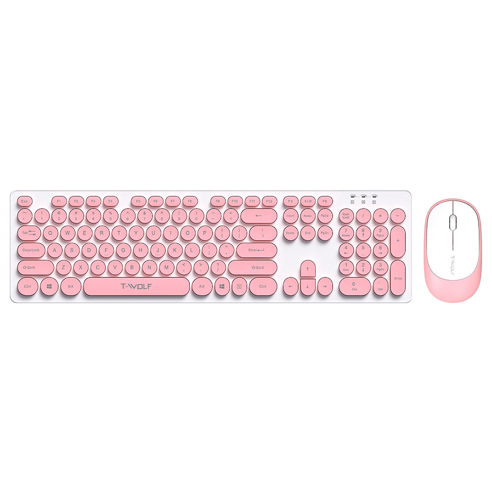 T-WOLF TF770 Wireless Keyboard and Mouse Combo 104 Key Low-Noise Keyboard with Cute Keycaps