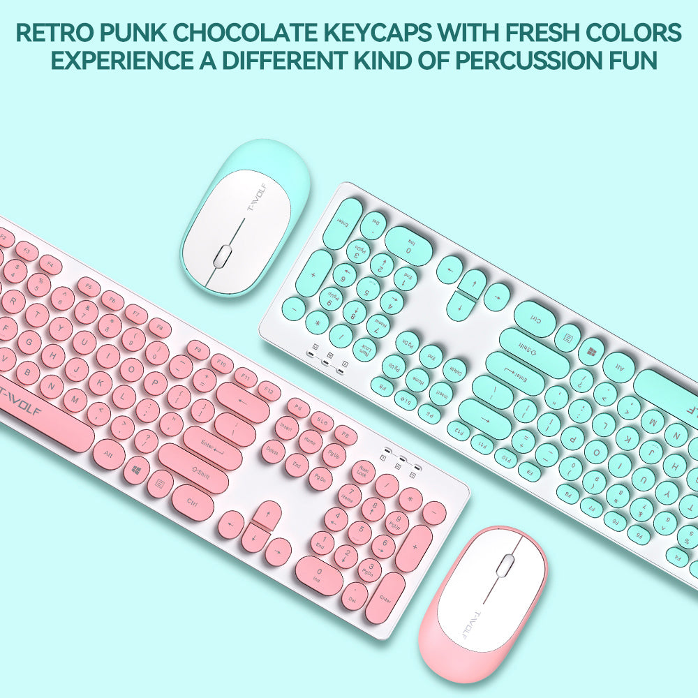 T-WOLF TF770 Wireless Keyboard and Mouse Combo 104 Key Low-Noise Keyboard with Cute Keycaps