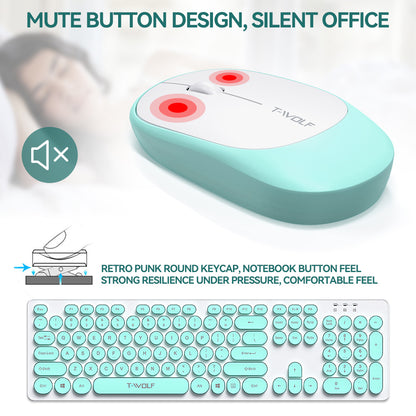 T-WOLF TF770 Wireless Keyboard and Mouse Combo 104 Key Low-Noise Keyboard with Cute Keycaps