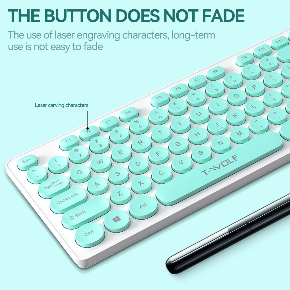 T-WOLF TF770 Wireless Keyboard and Mouse Combo 104 Key Low-Noise Keyboard with Cute Keycaps