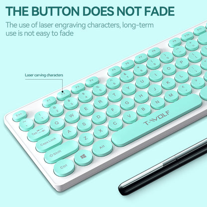 T-WOLF TF770 Wireless Keyboard and Mouse Combo 104 Key Low-Noise Keyboard with Cute Keycaps