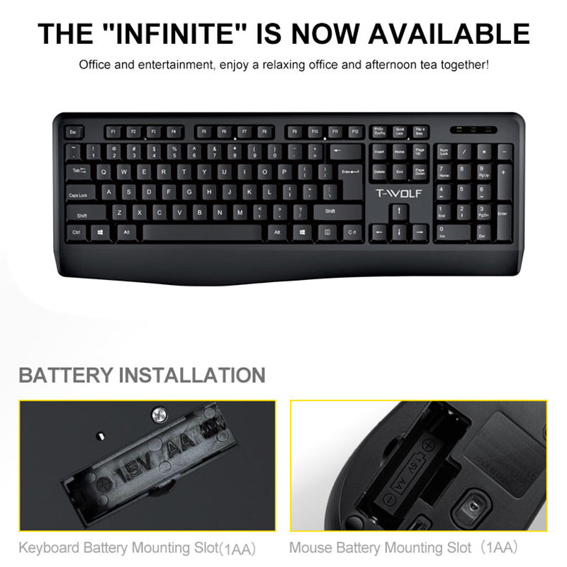 T-WOLF TF100 Wireless Gaming Keyboard Mouse Combo 104 Keys Quiet Keyboard for Computer, PC, Laptop