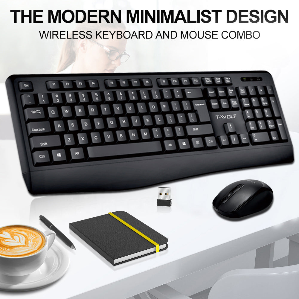 T-WOLF TF100 Wireless Gaming Keyboard Mouse Combo 104 Keys Quiet Keyboard for Computer, PC, Laptop