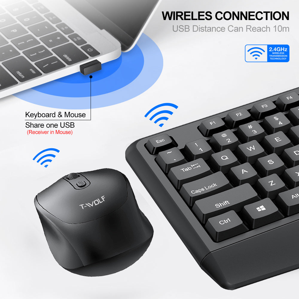 T-WOLF TF100 Wireless Gaming Keyboard Mouse Combo 104 Keys Quiet Keyboard for Computer, PC, Laptop