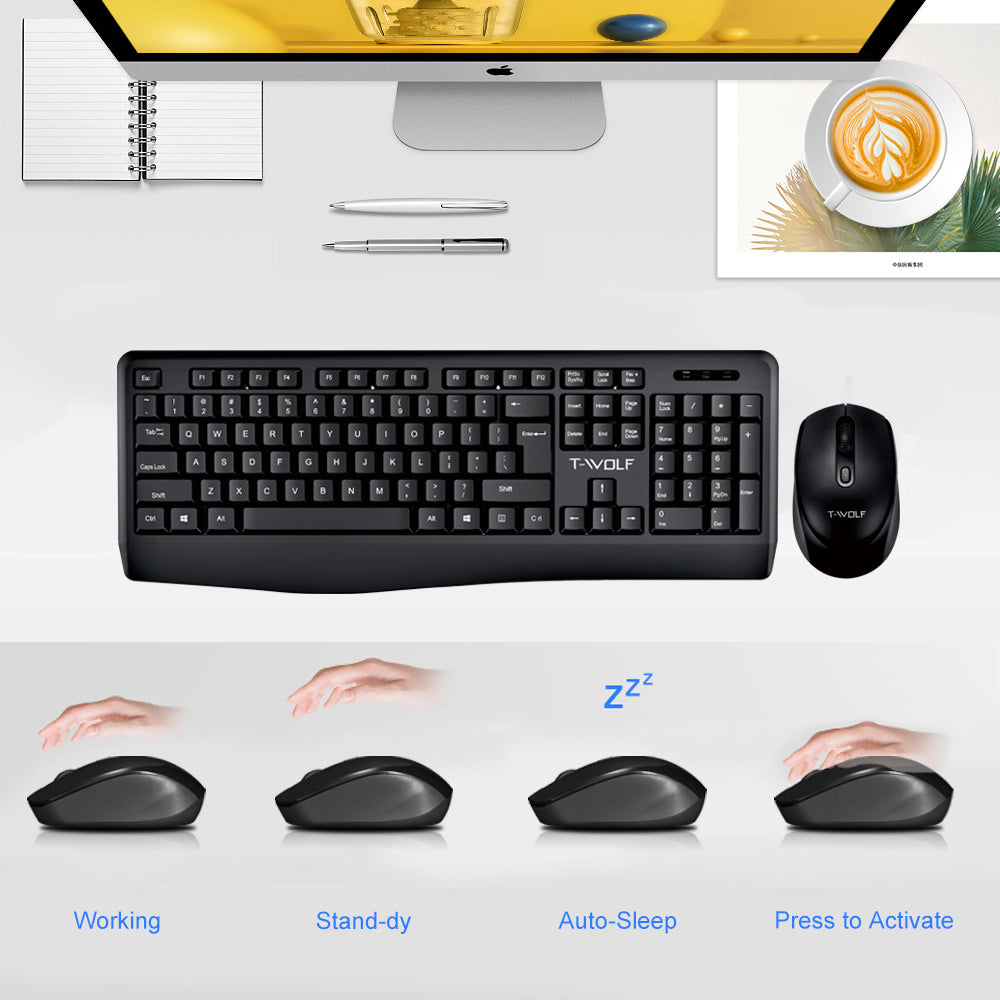T-WOLF TF100 Wireless Gaming Keyboard Mouse Combo 104 Keys Quiet Keyboard for Computer, PC, Laptop