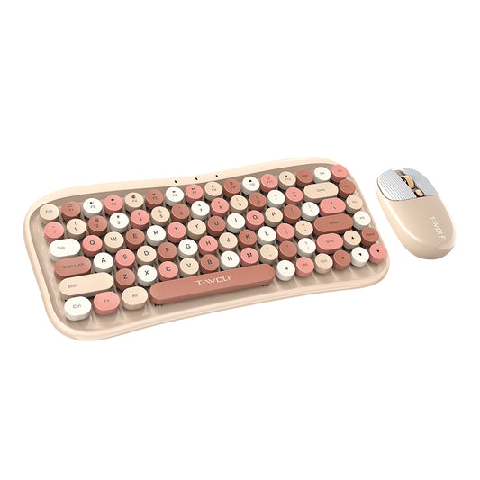 T-WOLF TF660 Bluetooth5.0 / 2.4G Dual Mode Wireless Keyboard Mouse Set Round Keycap Keyboard