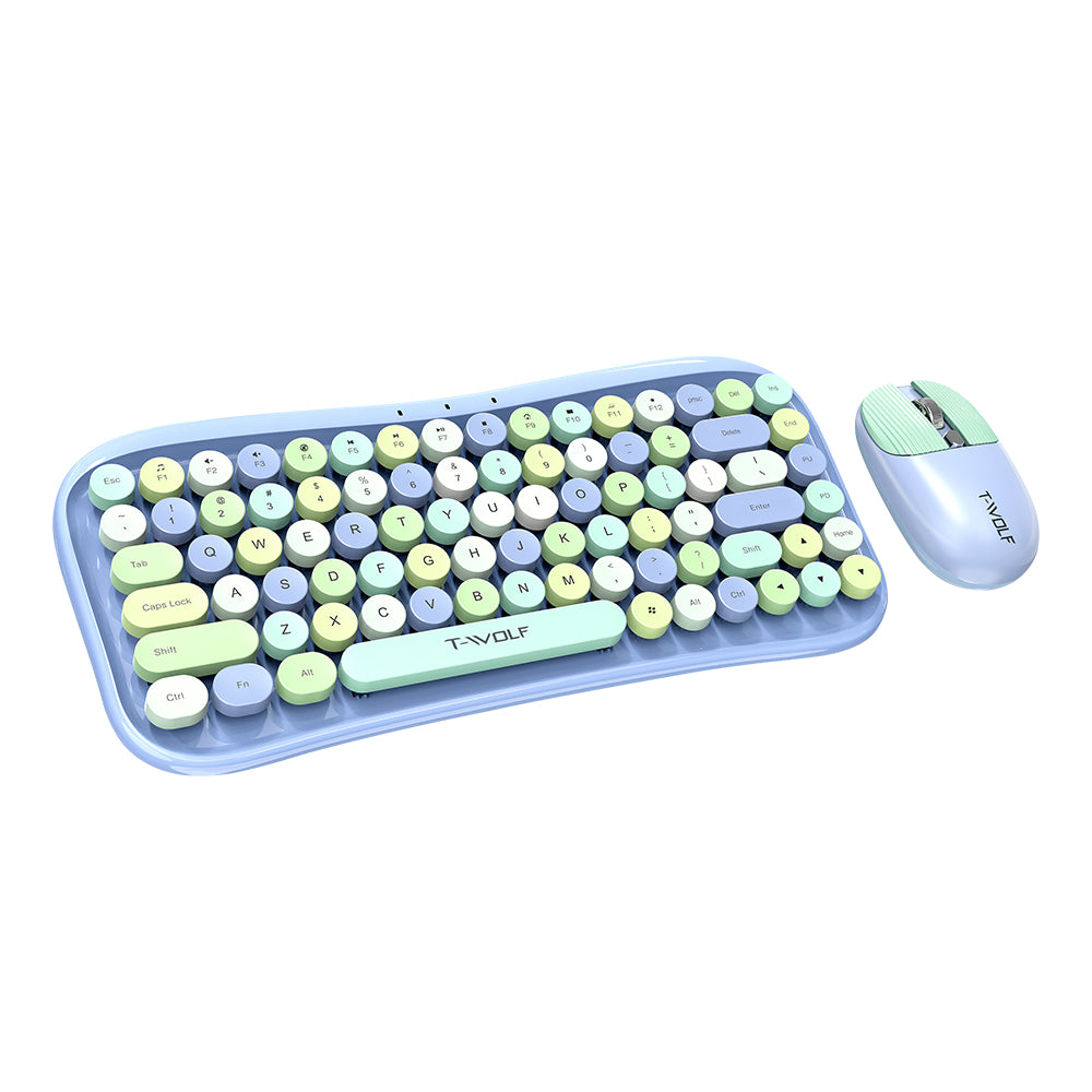 T-WOLF TF660 Bluetooth5.0 / 2.4G Dual Mode Wireless Keyboard Mouse Set Round Keycap Keyboard
