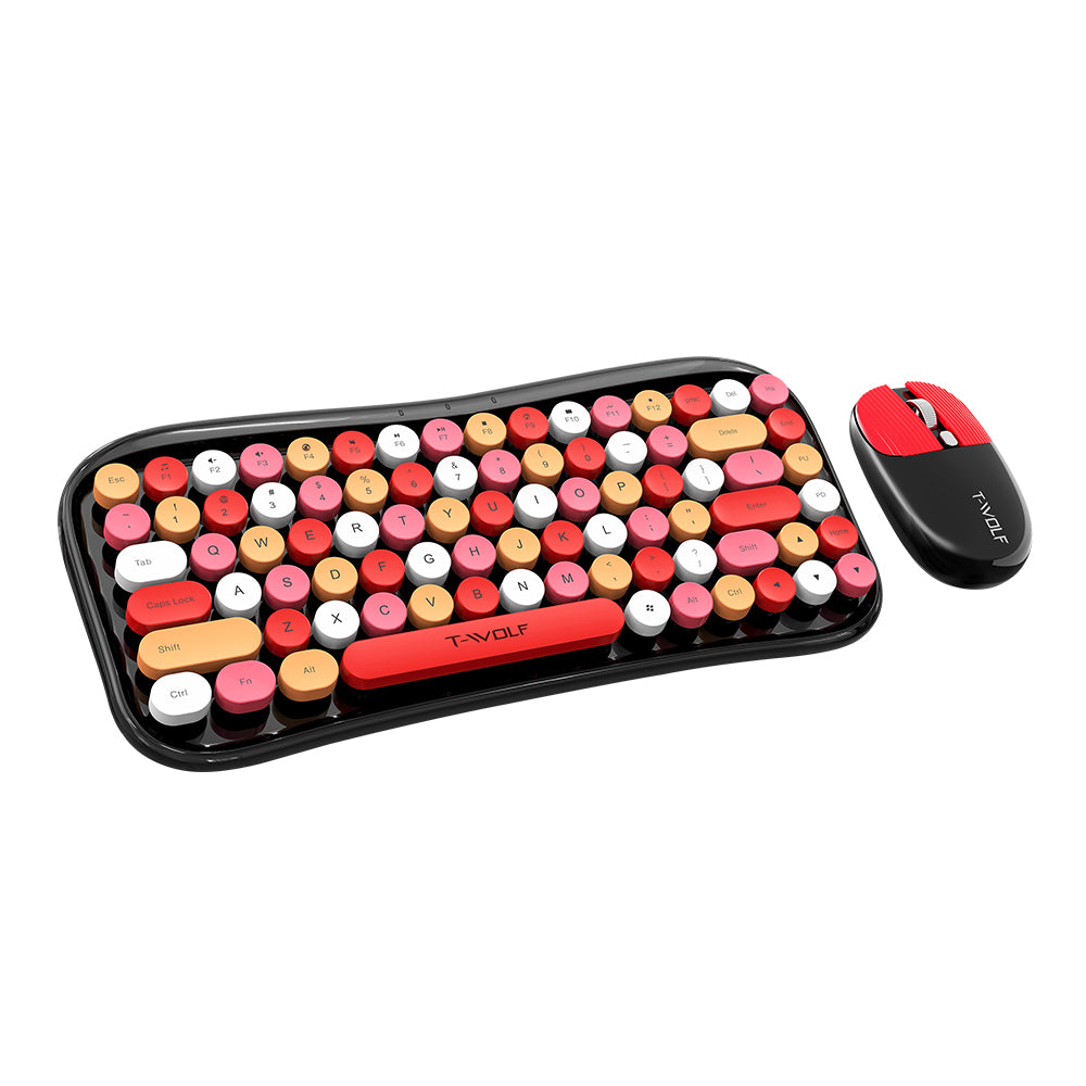 T-WOLF TF660 Bluetooth5.0 / 2.4G Dual Mode Wireless Keyboard Mouse Set Round Keycap Keyboard