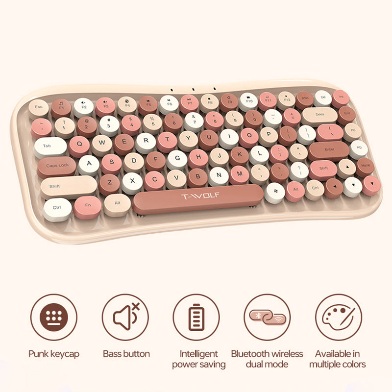 T-WOLF TF660 Bluetooth5.0 / 2.4G Dual Mode Wireless Keyboard Mouse Set Round Keycap Keyboard