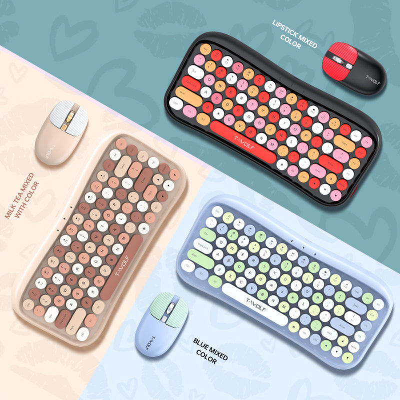 T-WOLF TF660 Bluetooth5.0 / 2.4G Dual Mode Wireless Keyboard Mouse Set Round Keycap Keyboard