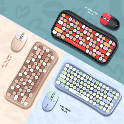 T-WOLF TF660 Bluetooth5.0 / 2.4G Dual Mode Wireless Keyboard Mouse Set Round Keycap Keyboard