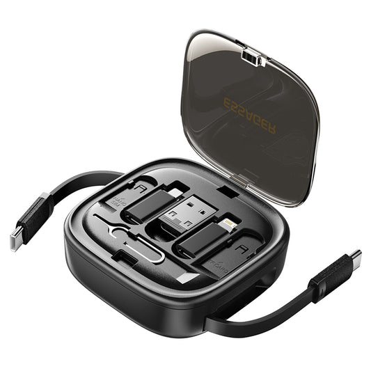 ESSAGER Integrated USB-C Adapter Cable Kit Charging Cable Case Convertor Contains Card Slot Phone Holder Design for Traveling