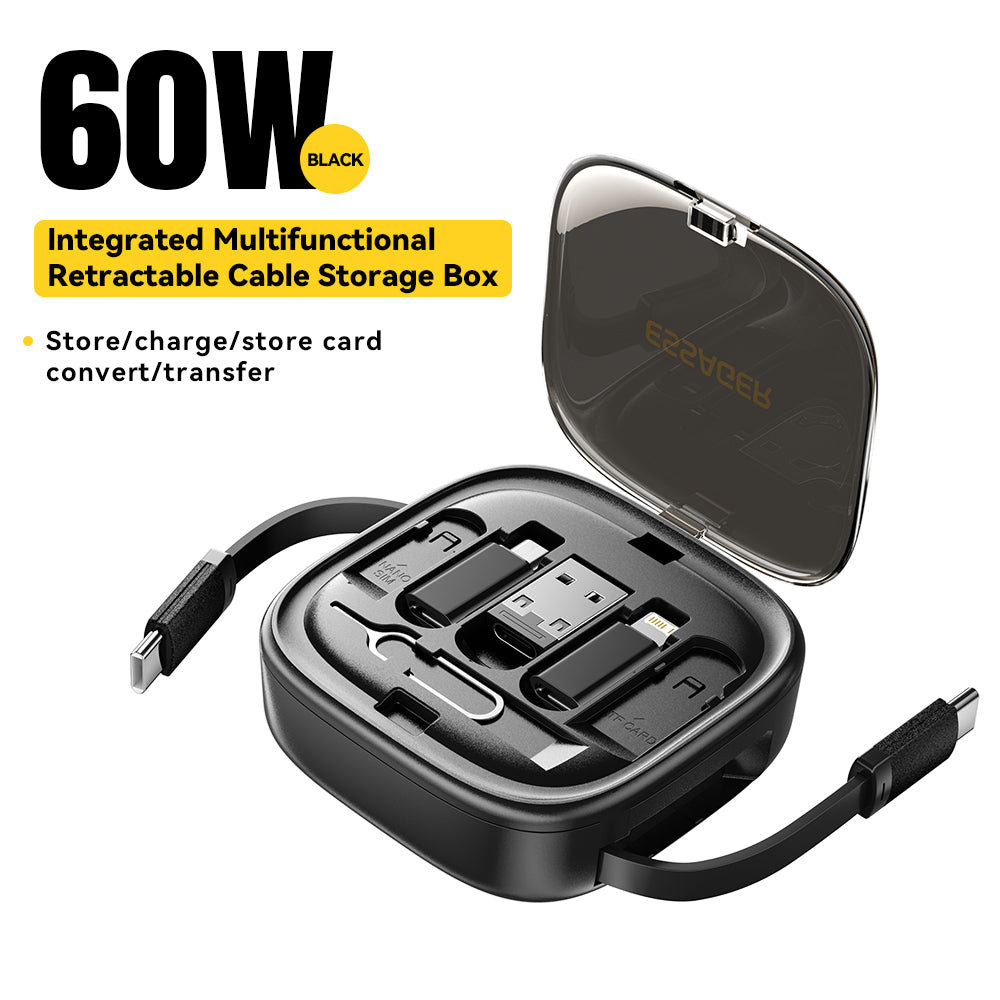 ESSAGER Integrated USB-C Adapter Cable Kit Charging Cable Case Convertor Contains Card Slot Phone Holder Design for Traveling