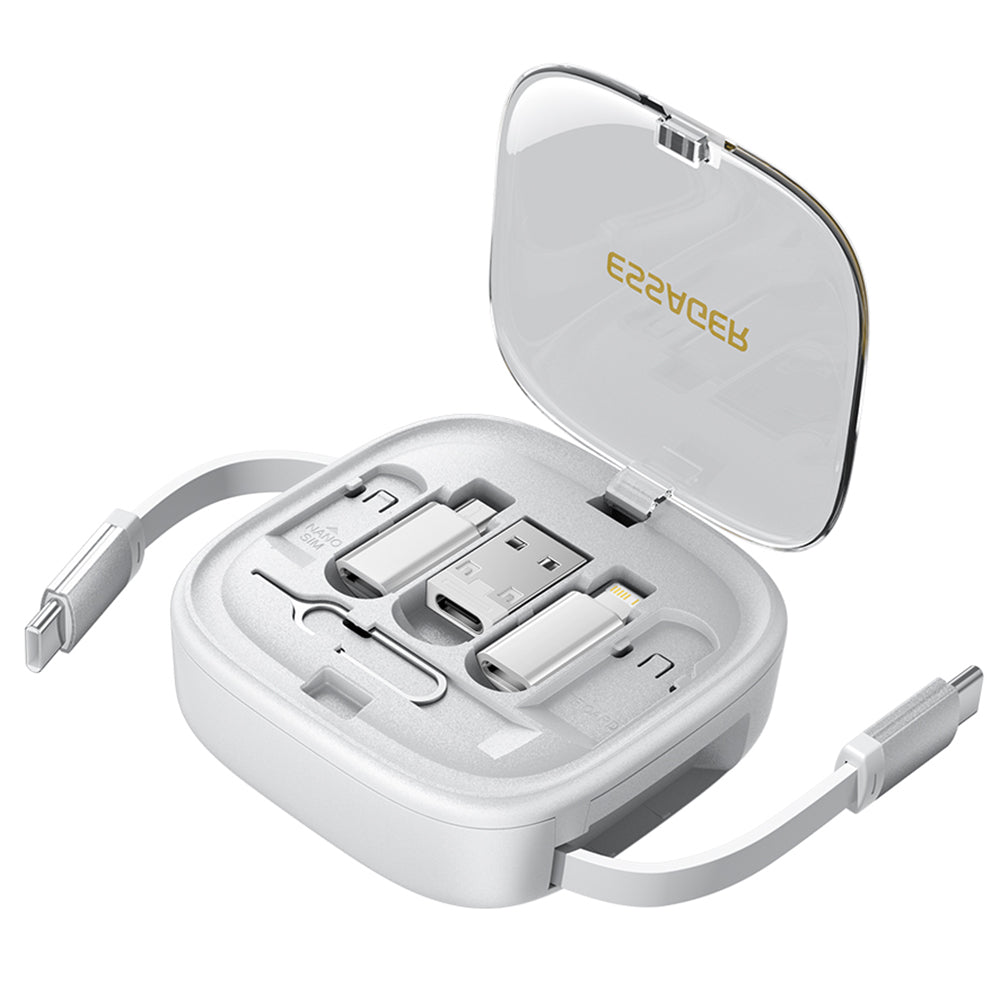 ESSAGER Integrated USB-C Adapter Cable Kit Charging Cable Case Convertor Contains Card Slot Phone Holder Design for Traveling