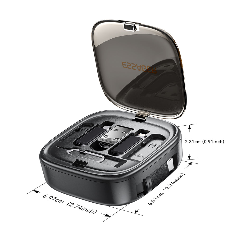 ESSAGER Integrated USB-C Adapter Cable Kit Charging Cable Case Convertor Contains Card Slot Phone Holder Design for Traveling