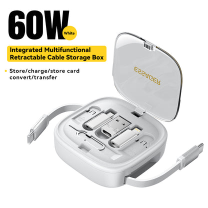 ESSAGER Integrated USB-C Adapter Cable Kit Charging Cable Case Convertor Contains Card Slot Phone Holder Design for Traveling