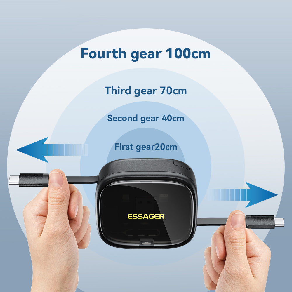 ESSAGER Integrated USB-C Adapter Cable Kit Charging Cable Case Convertor Contains Card Slot Phone Holder Design for Traveling