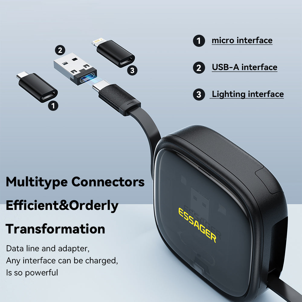 ESSAGER Integrated USB-C Adapter Cable Kit Charging Cable Case Convertor Contains Card Slot Phone Holder Design for Traveling