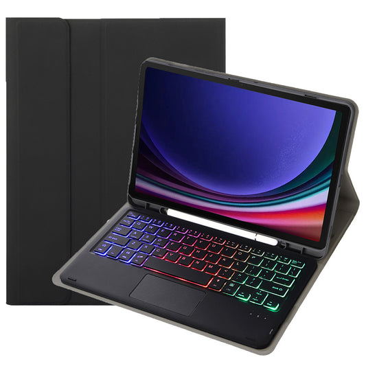A710B-AS For Samsung Galaxy Tab S9 X710 / X716B / X718U Backlit Bluetooth Keyboard with Touchpad, Pen Slot PU+TPU Tablet Case