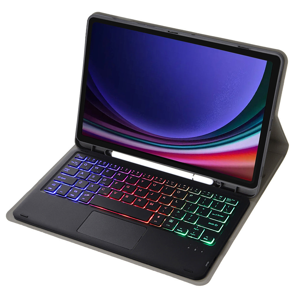 A710B-AS For Samsung Galaxy Tab S9 X710 / X716B / X718U Backlit Bluetooth Keyboard with Touchpad, Pen Slot PU+TPU Tablet Case