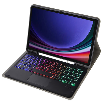 A710B-AS For Samsung Galaxy Tab S9 X710 / X716B / X718U Backlit Bluetooth Keyboard with Touchpad, Pen Slot PU+TPU Tablet Case