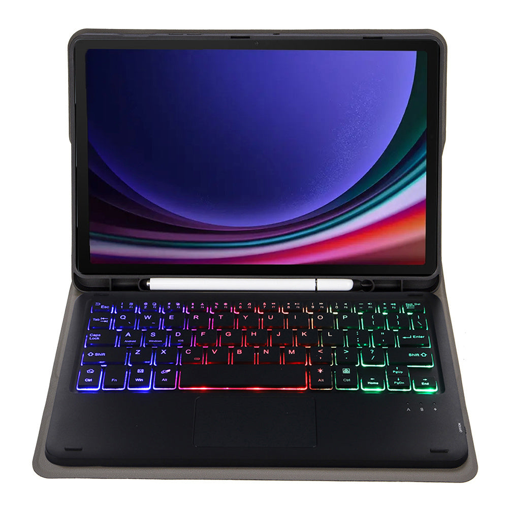 A710B-AS For Samsung Galaxy Tab S9 X710 / X716B / X718U Backlit Bluetooth Keyboard with Touchpad, Pen Slot PU+TPU Tablet Case